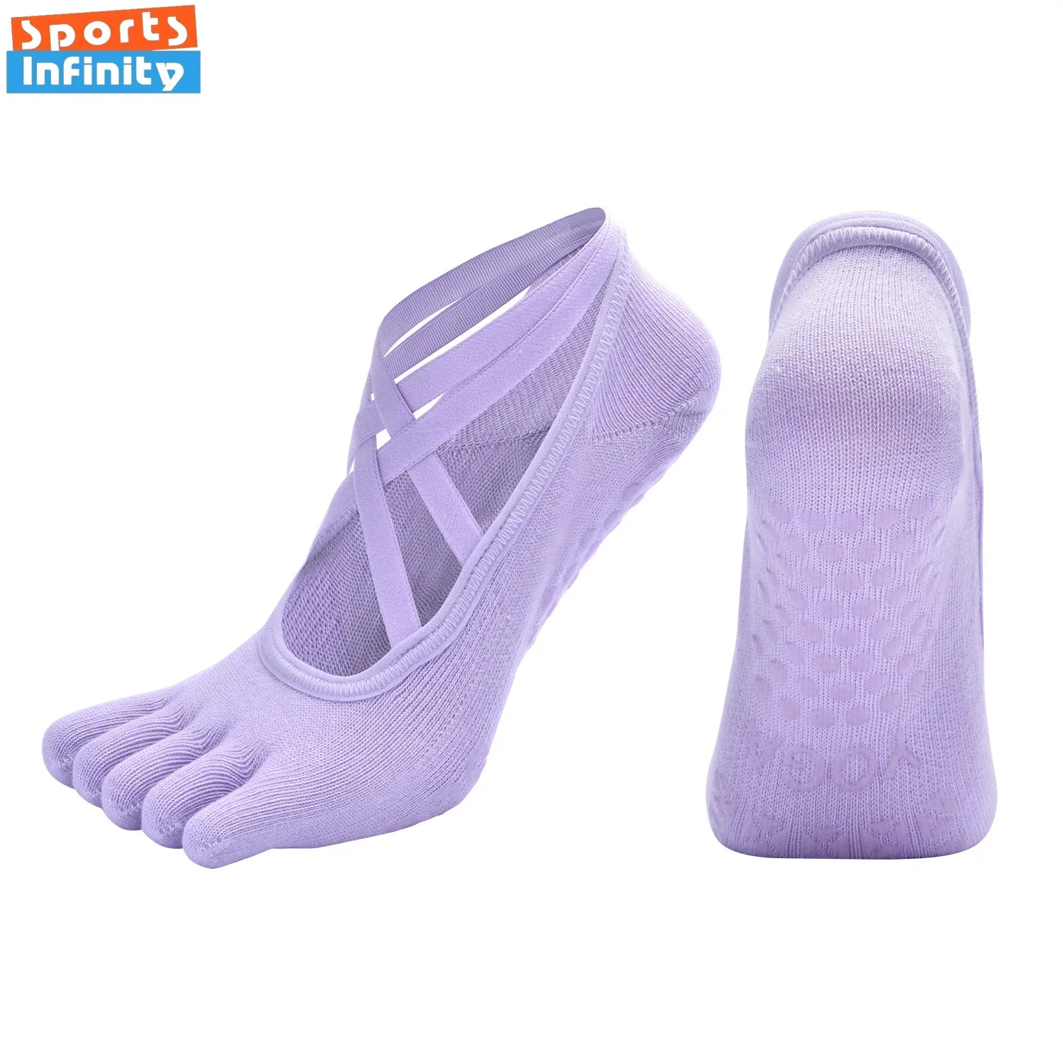 Double Crossed Straps Five Finger Yoga Socks Women Ballet Dance Aerobics Trampoline Pilates Socks Indoor Fitness Sports Socks