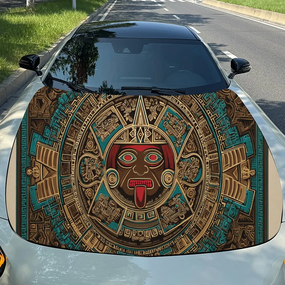 

Aztec Pattern Art PVC Car Engine Hood Vinyl Wraps, Self-Adhesive Waterproof Car Hood Decal Sticker, Car Decoration Protection St