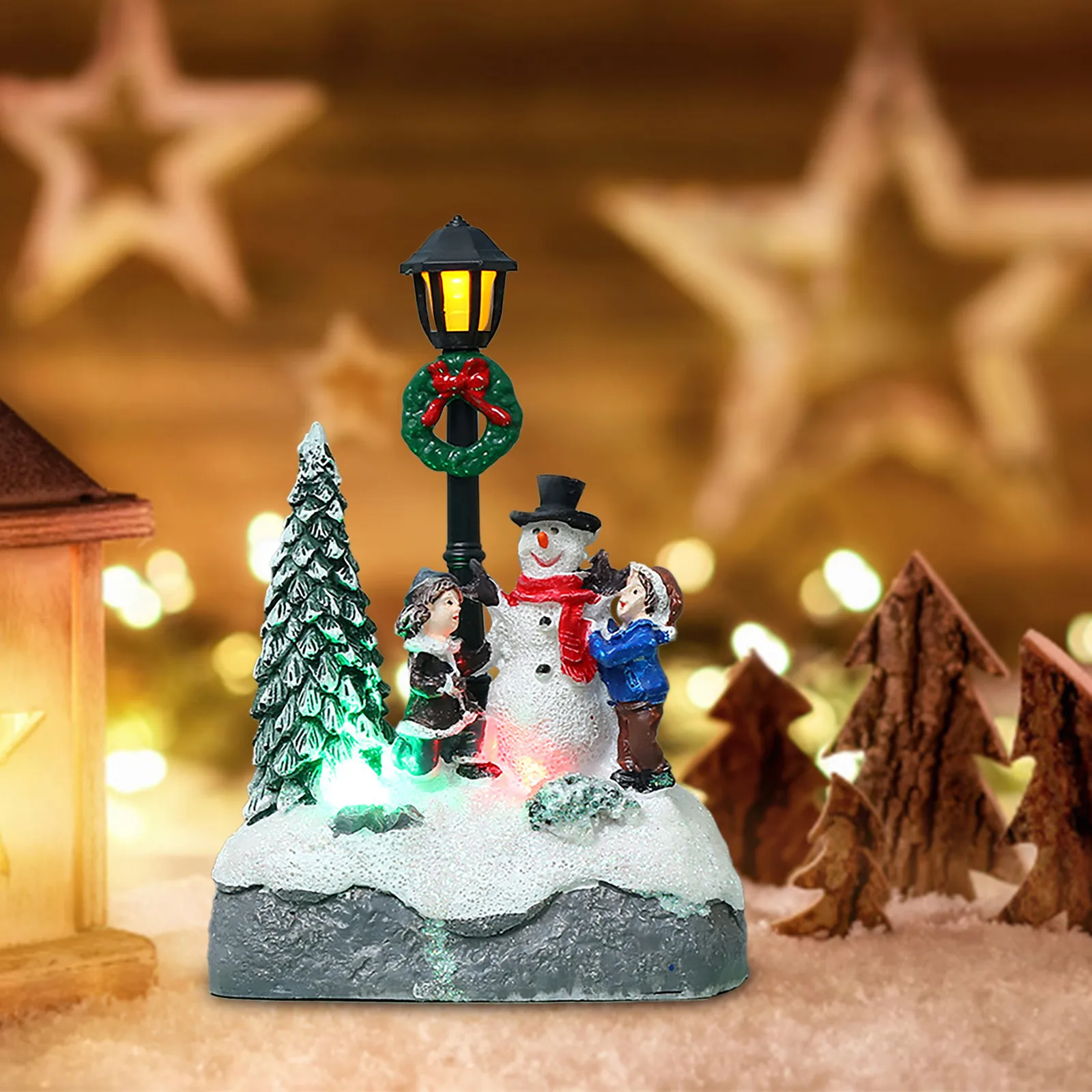 Christmas Scene Village Ornaments House Snowmen Lighted Miniature Christmas Holiday Gift Decor Micro Landscape Figurines