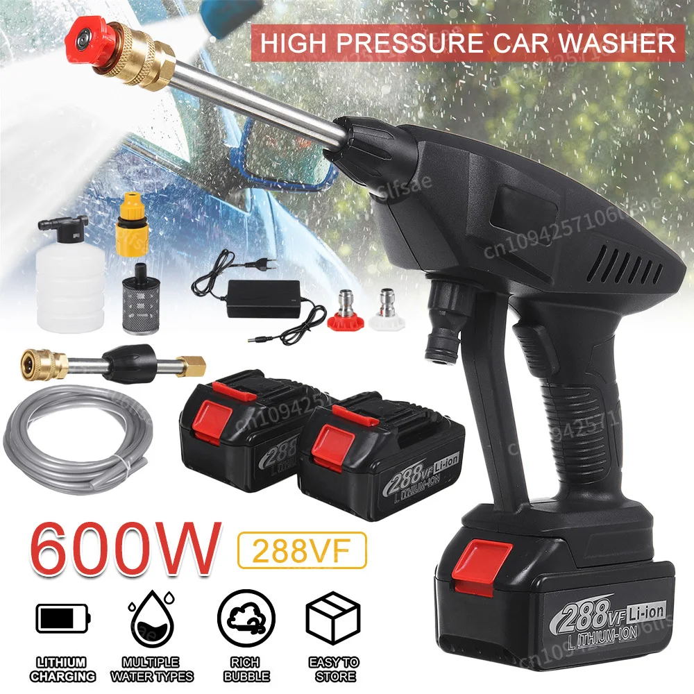 

New 600W 288VF High Pressure Washer Wireless Car Washer Water Sprayer Portable Outdoor Electric Car Washer Foam Battery