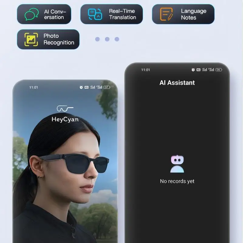 Inteligentne okulary z kamerą AI 800MP, okulary Bluetooth z funkcją rozmów, odtwarzania muzyki, rozpoznawania obiektów, tłumaczenia AI i wieloma funkcjami.