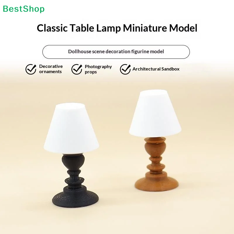 ☽Miniature Classical Table Lamp Ornament 1/12 Dollhouse Desk Lamp Model Dollhouse Decoration Building Sand Table Photo Props