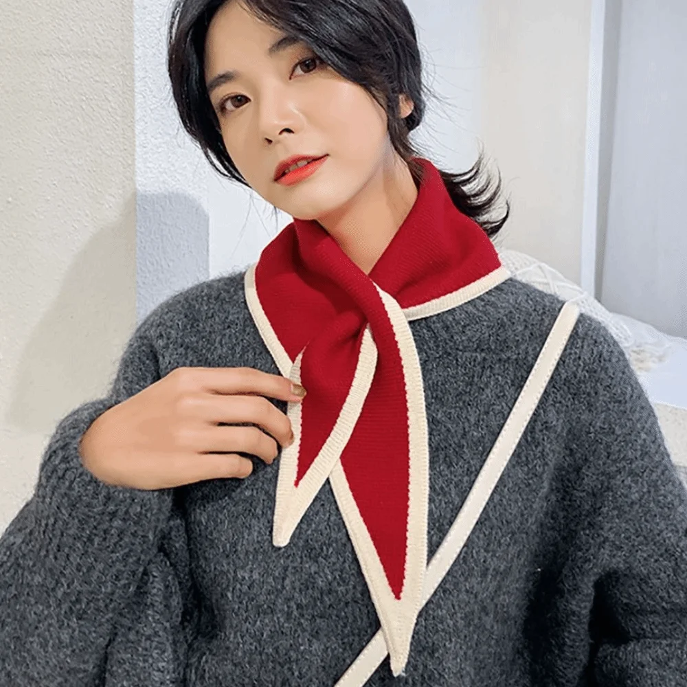 Neck Cover Solid Color Cross Scarves Triangle Warm Knitted Scarf Windproof Shawl Cross Neckerchief Women
