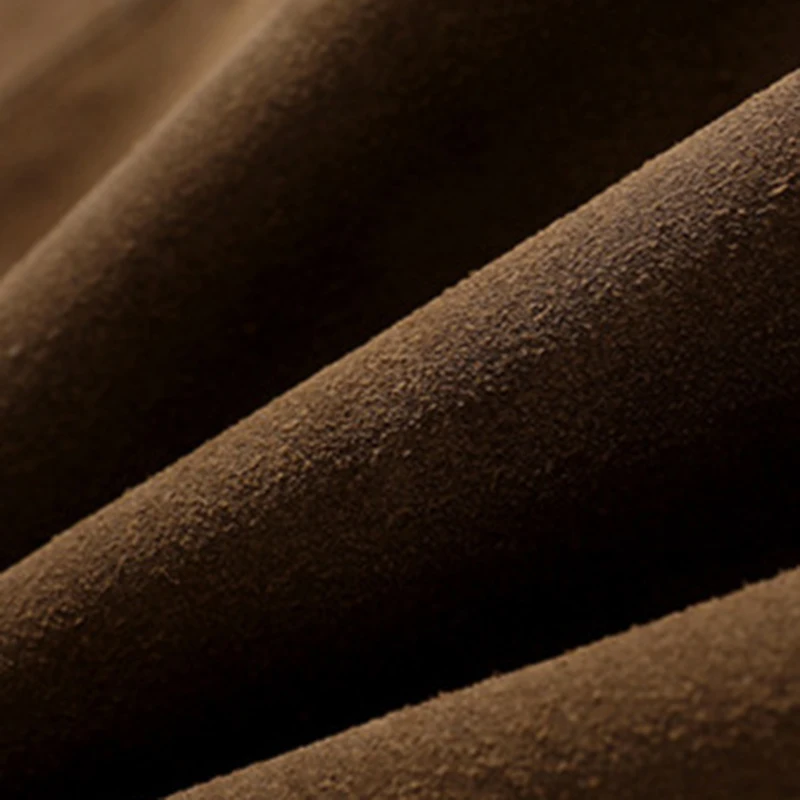 Retro Płaszcz ze Skóry Zamszowej w Kolorze Kawy z Motywem Krowy, Jesienno-Zimowy, Damski, Normalny Krój na Ramionach, Dwa Guziki, Wąski Krój, Rękawy w Paski, Skórzana Marynarka, Chaqueta Mujer