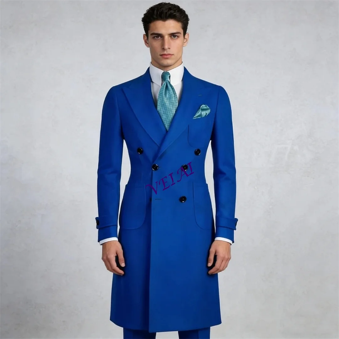 

CustomizedDouble Breasted Long Suit Coat for Men, Retro Solid Autumn Spring Suit Jacket XXS-7XL Plus Size Mens Coat