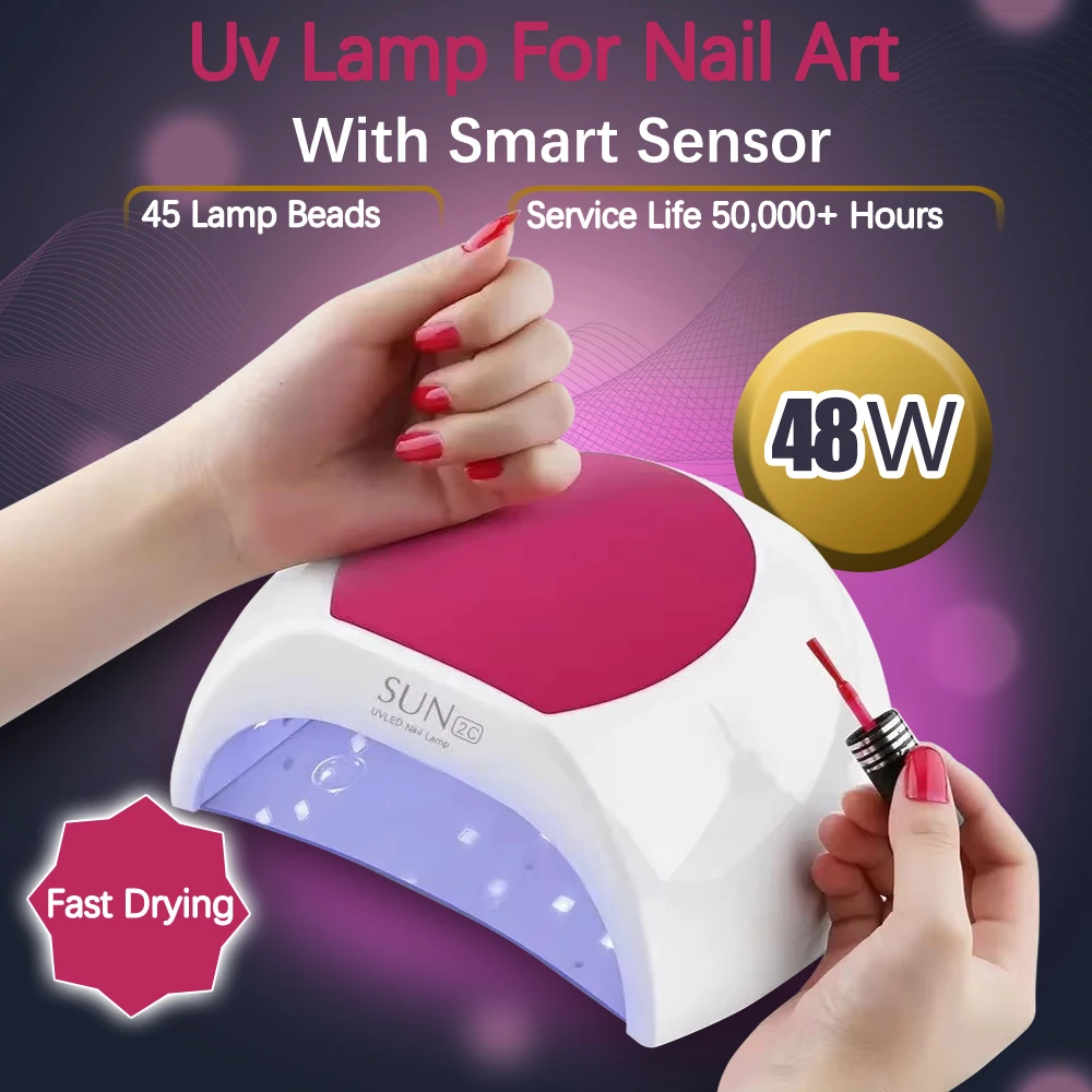 SUN2C 48W UV LED Nail Lamp 45 Beads Smart Sensor Fast Drying Gel Polish Dryer Low Heat Mode Manicure Machine For Home Salon