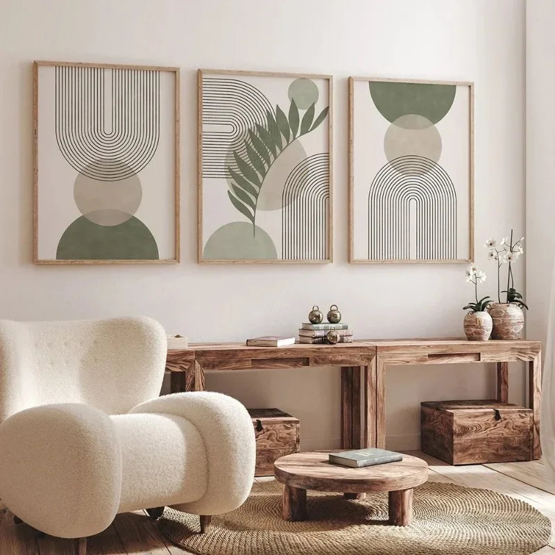 Sage Green Botanical Abstract Boho Geometry Wall Art Canvas Painting Nordic Posters And Prints Wall Pictures Living Room Deco