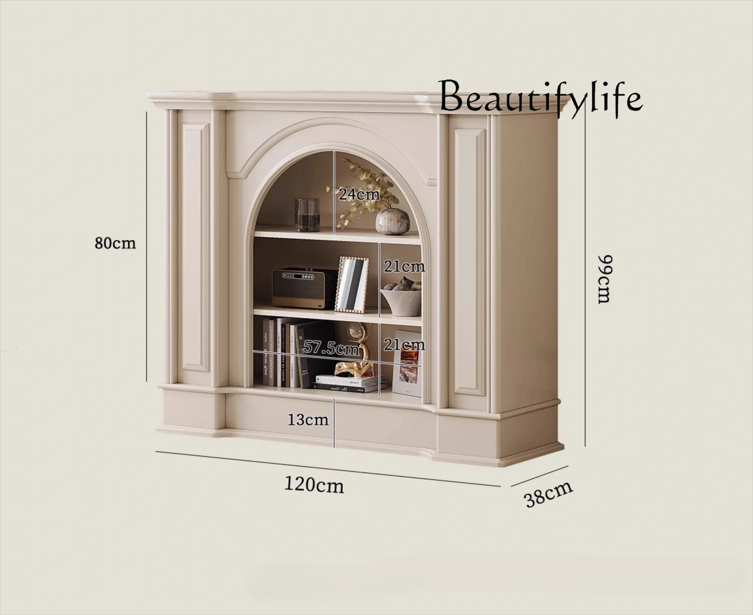 X40 French Cream Style All Solid Wood White Fireplace Cabinet Home Living Room Decoration Locker