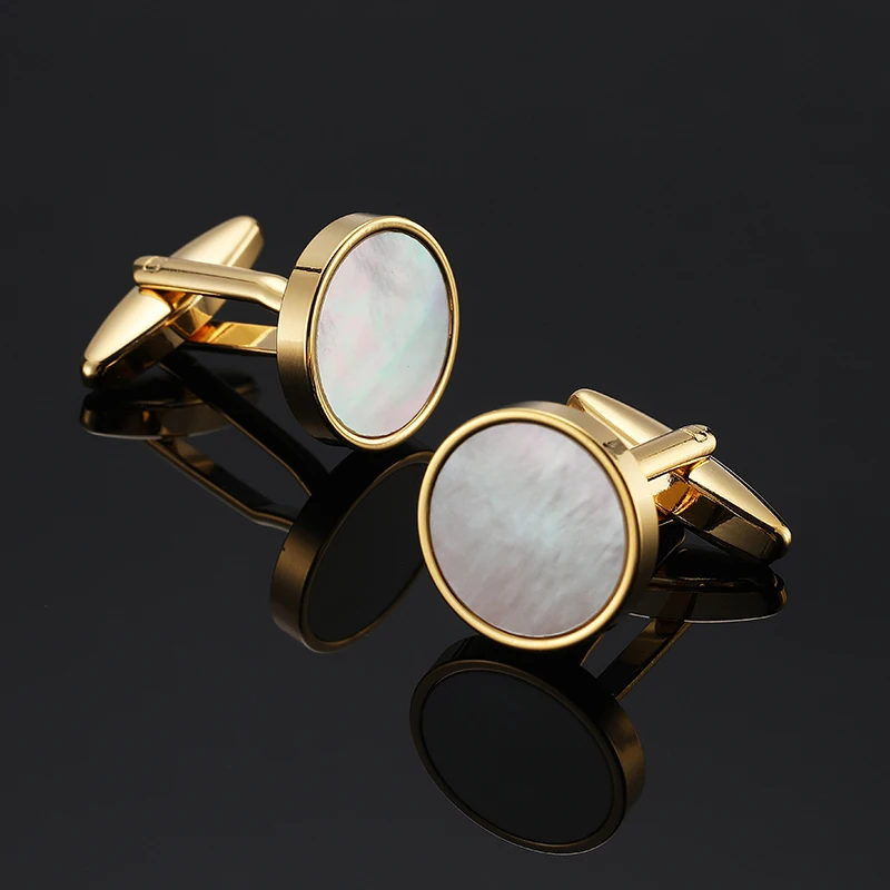Luxury men\'s French shirt cufflinks High-end round Shell Cat\'s Eye Stone Redwood cuffs buttons Business suit accessories jewelry