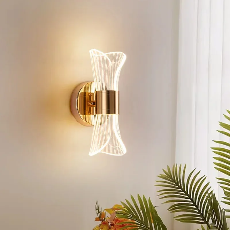 Modern LED Acrílico Lâmpada de parede, ouro e lanterna preta, luz para sala de estar, quarto, cabeceira, corredor, tocha, decoração de casa, luxo