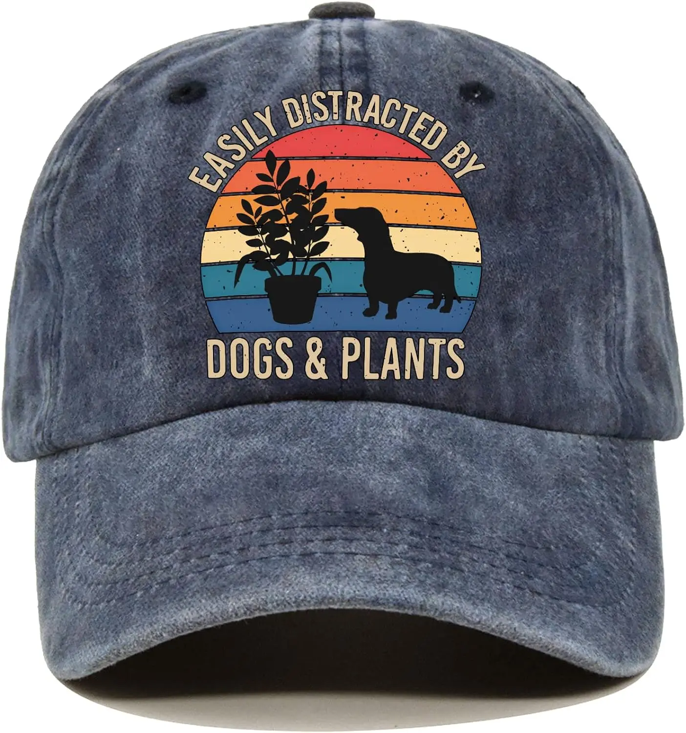 

Dogs Plants Fun Distressed Washed Blue Baseball Cap, Vintage Adjustable Cotton Cap, Funny Retirement Gift for Men and Woman