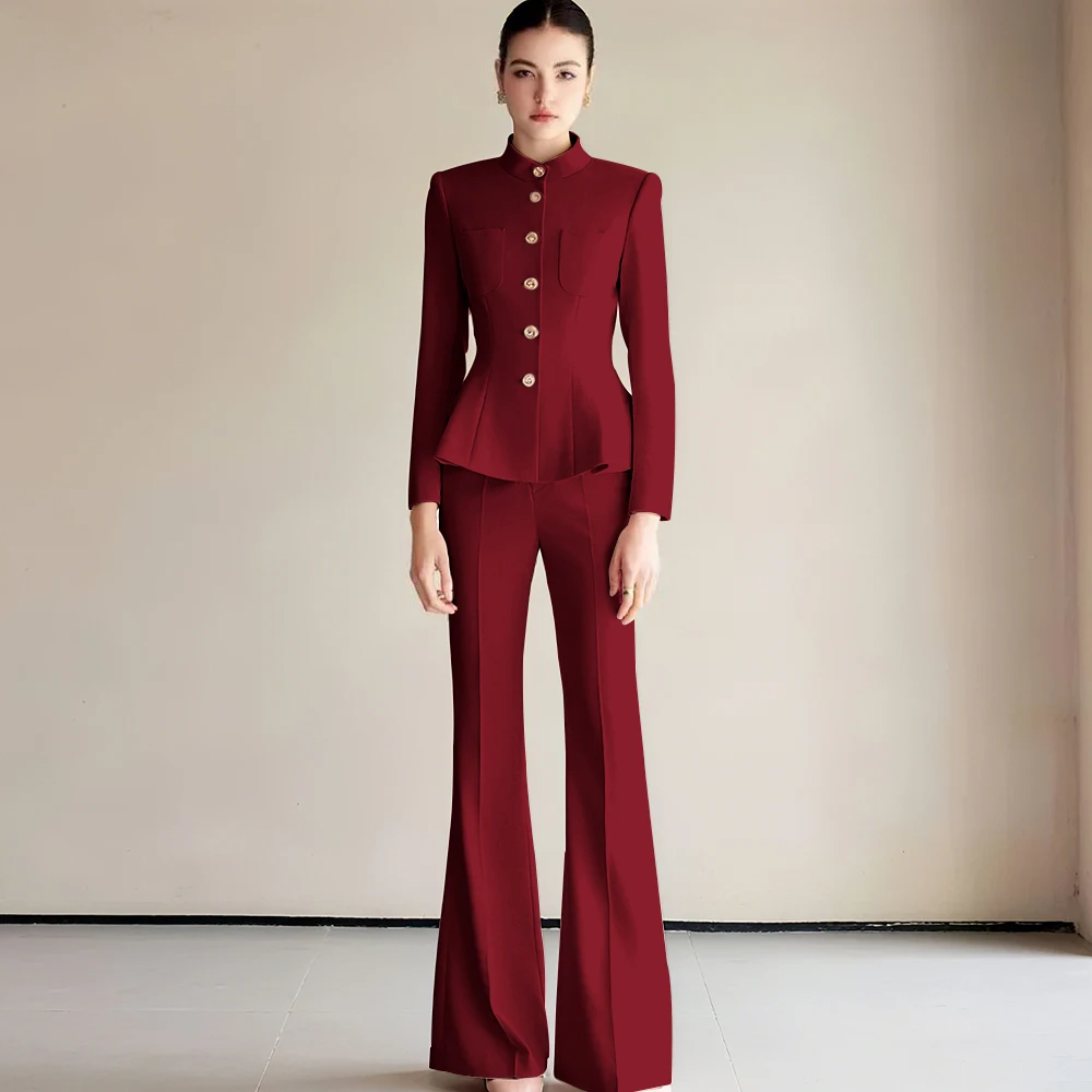 

Skim Women Suits High Quality Formal Occasion Single Breasted Stand-up Collar 2 Pieces Jacket Pant Customize Female Clothing