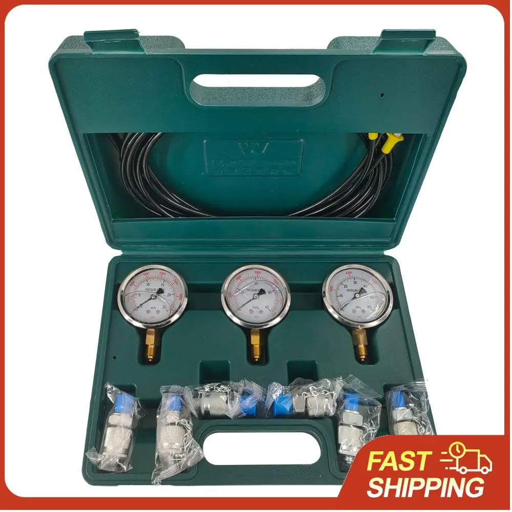 

Hydraulic Pressure Gauge Kit Excavator Hydraulic Kit Pressure Meauring Device 6 Test Couplings 3 Pressure Gauges 3 Test Hose