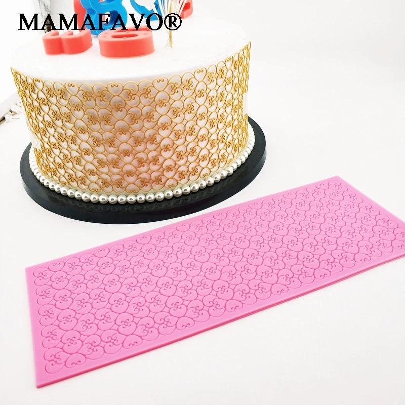 Cake Mold Lace Love Heart Broken Flower Lace Mold Silicone Mold Fondant Cake Rim Chocolate Decoration Mold Cake Stands M042