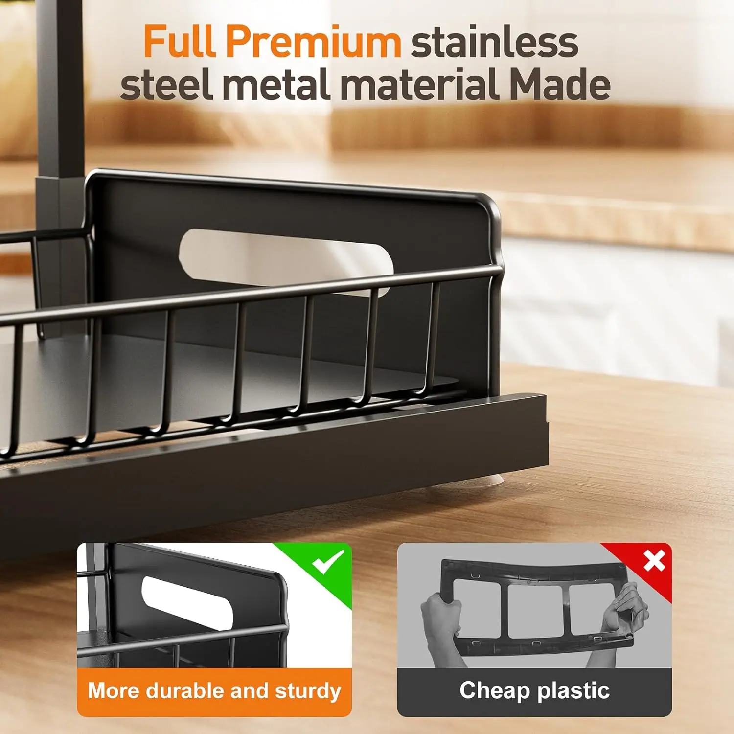 

2 Pack,Pull Out Cabinet Organizer Shelf,Kitchen Bathroom Organizers and Storage with Sliding Drawer,