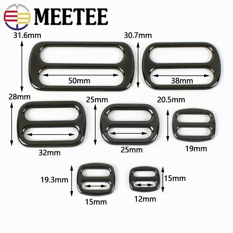 Meetee 10Pcs 12-50mm Metal Belt Buckles Bag Strap Slider Tri-Glide Webbing Adjuster Buckle DIY Backpack Hook Clasp Accessories