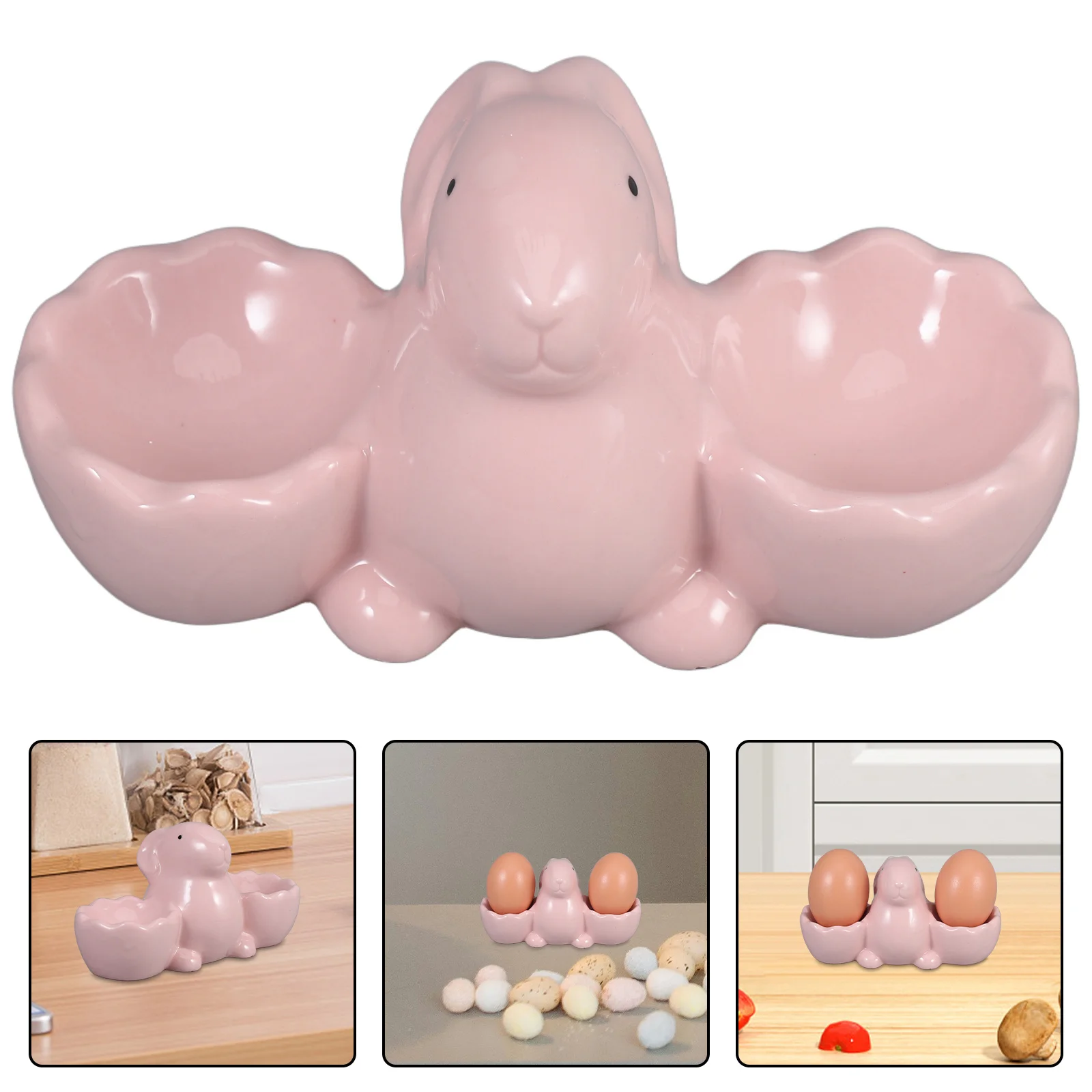 

Ceramic Bunny Egg Cup with Adorable Rabbit Design Double Egg Holder for Breakfast Home Decor Easter Gift Idea Small Ceramic Tray