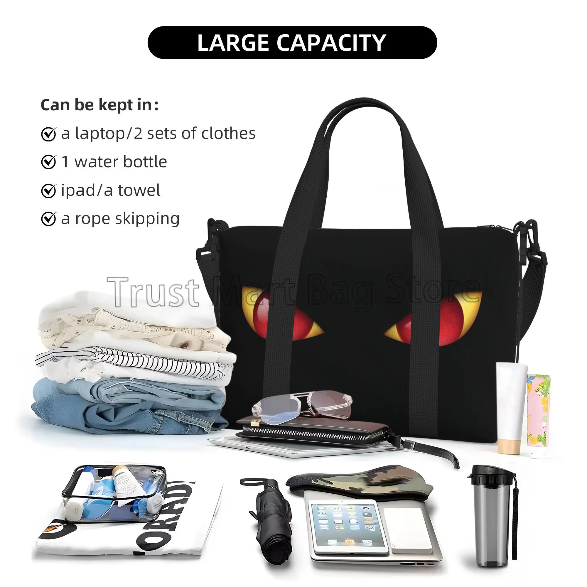 Halloween Black Cat Eyes Print Travel Duffle Bag for Women Men Weekender Overnight Handbag for Girls Boys Sports Gym Tote Bags