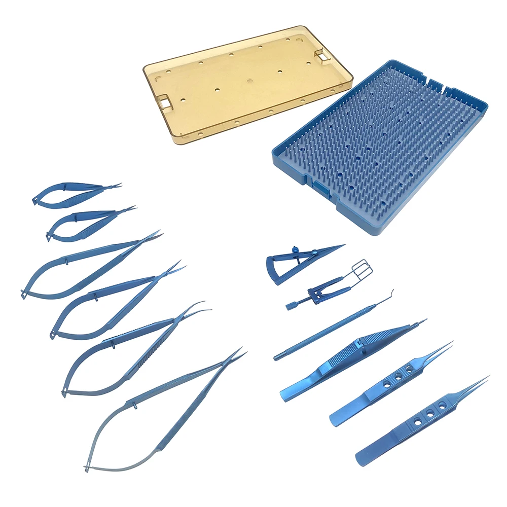 Ophthalmology Glaucoma Set Phacoemulsification Cataract Surgery Set with Sterilizing Box Titanium Instruments Set