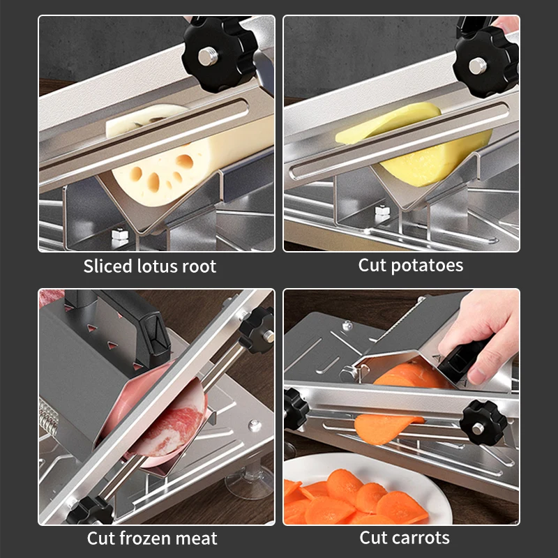 Kitchen Frozen Meat Slicer Manual Stainless Steel Food Cutter Slicing Machine Automatic Meat Delivery Nonslip Handle Cutter Tool