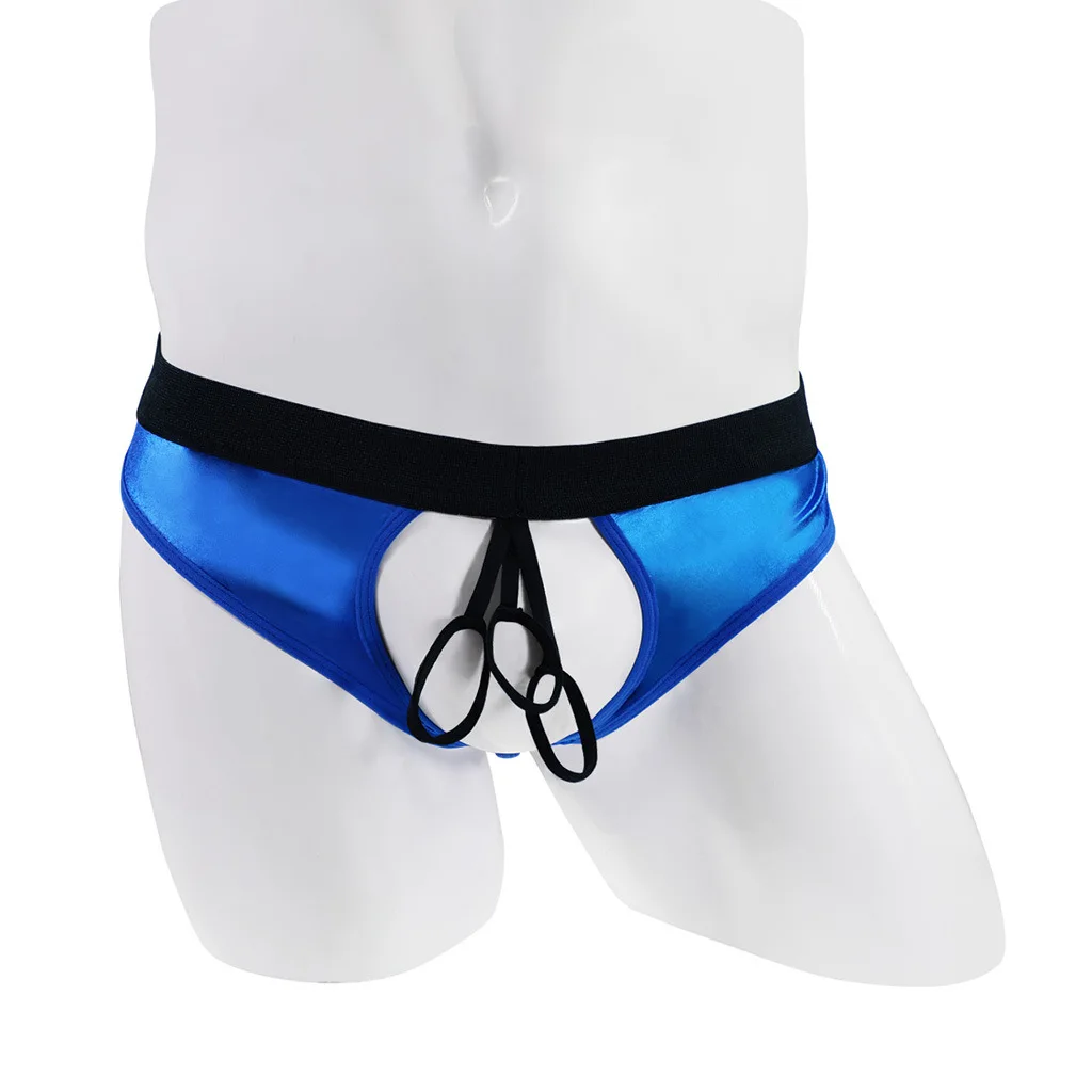 Men's Exotic Underwear Shiny Faux Leather Thong Gay Sexy Cock Three Rings Backless G-String Sissy Porn T Back Underpants Tangas