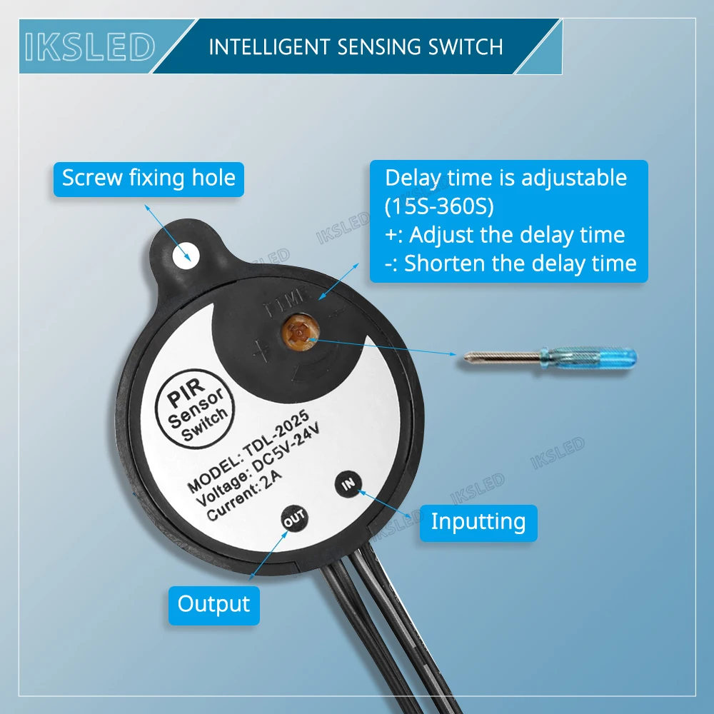 Mini interruttore sensore di movimento PIR LED, controller interruttore LED attivato a infrarossi DC6-24V 2A con cavo di coppia CC per striscia LED