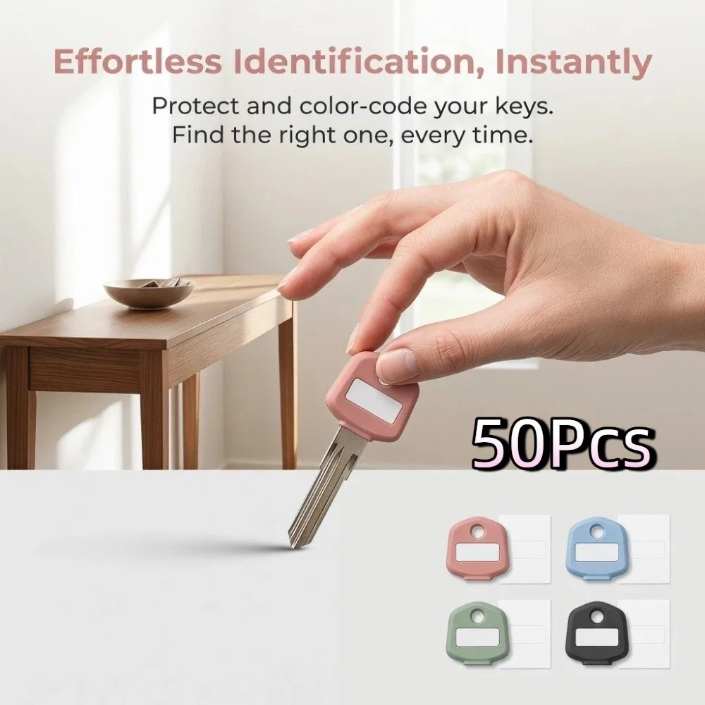 50Pcs Colored Silicone Key Caps Blank Printed Label Elastic Silicone Key Covers Labelled Key Tags Easy-Grip Design