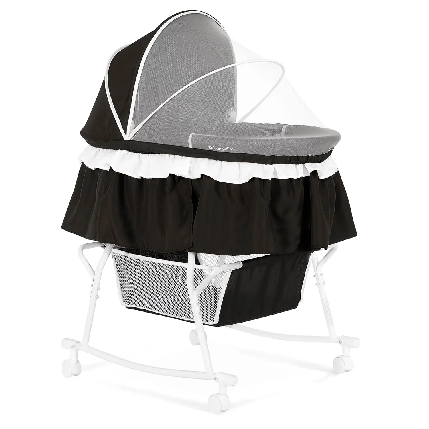 

Portable 2-in-1 Bassinet & Cradle with Canopy, Storage Basket, Locking Wheels, Lightweight Frame - Black