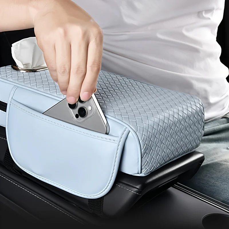 1 pieza compatible con almohadilla de reposabrazos de coche de cuero PU, almohadilla de consola central multifunción, con bolsa de almacenamiento y almohadilla de refuerzo