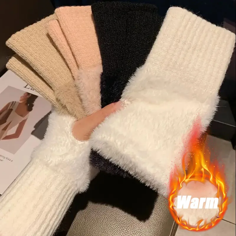 1-10Pairs Koreanischen Stil Halbe Finger Flip Cover Handschuhe Winter Warme Gestrickte Fingerlose Handschuhe Student Winddicht Vielseitige Fäustlinge