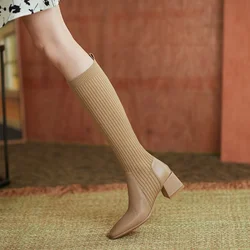 Comemore Sock Boots Women 2022 Winter Knee High Knitting Warm High Boot High Heels Weave Casual Designer Chunky Motorcycle Botas