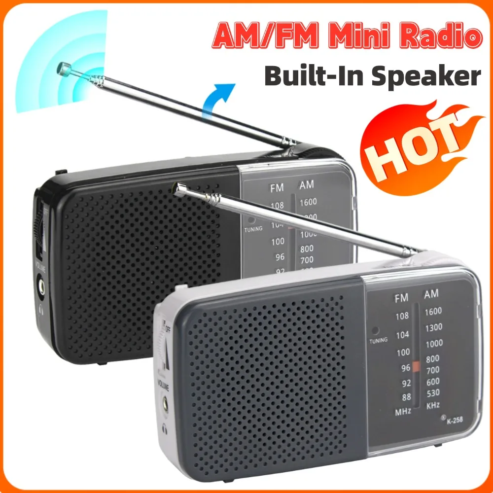 راديو AM FM محمول يعمل بالبطارية جهاز استقبال راديو جيب صغير مع مكبر صوت هوائي تلسكوبي للبث الداخلي والخارجي