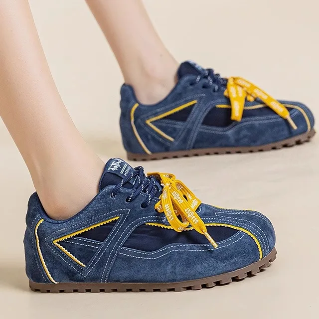 

Trendy Retro Style Women's Sports Shoes Comfortable Flat Bottomed Retro Dequn Shoes Made of Genuine Leather Low Cut Casual Shoes