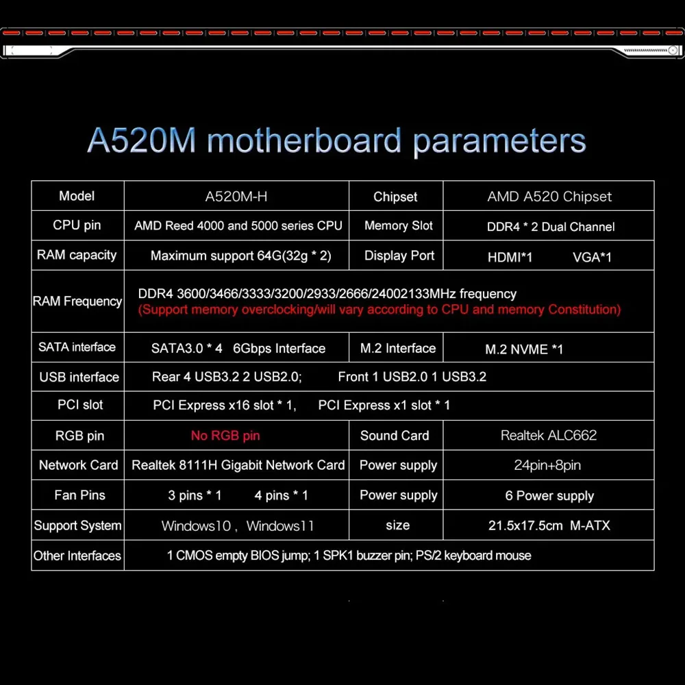 JGINYUE A520M اللوحة الأم وحدة المعالجة المركزية مجموعة AM4 Ryzen كيت مع معالج ثنائي القناة DDR4 3200MHz برودة دعم M.2 NVME 4 * SATA3.0 WIN11