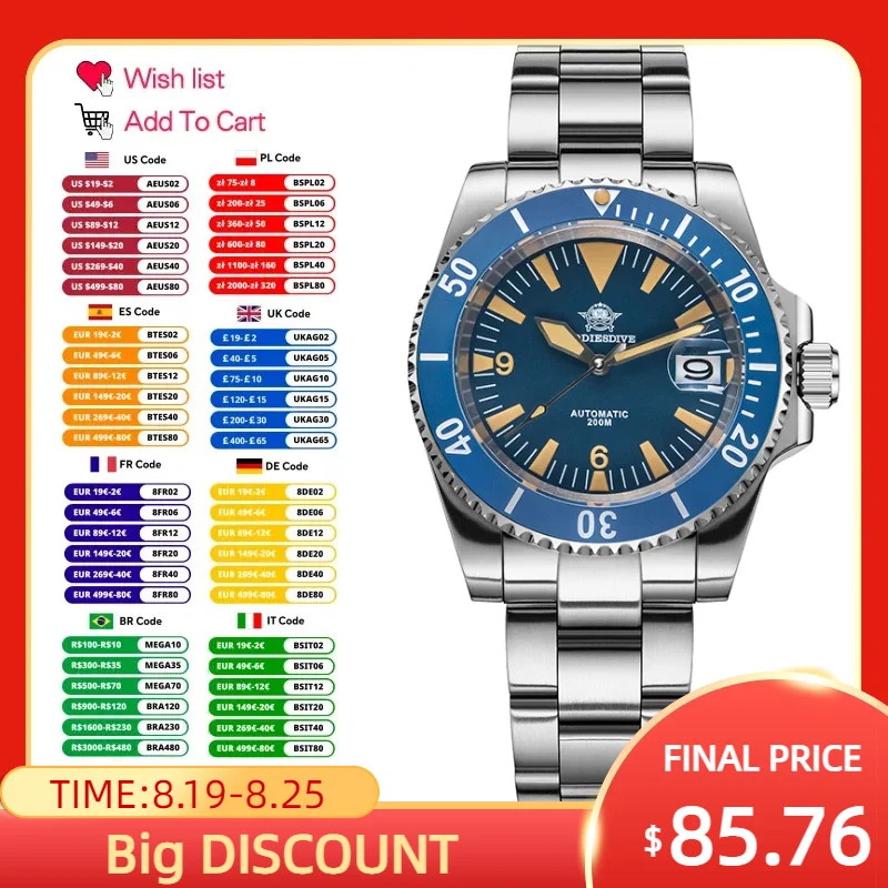 ADDIESDIVE NEW NH35A Automatic Watch AD2064 Sapphire Crystal 200m Dive Super Luminous Steel Mechanical Watches Relogio Masculino