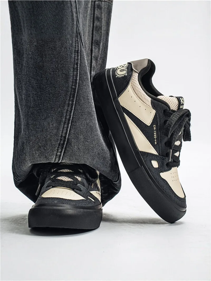 Men's Sporty Patchwork Deqin Shoes Thick Bottom Casual All-Match Trendy Fall 2026 New Model Breathable Synthetic Leather