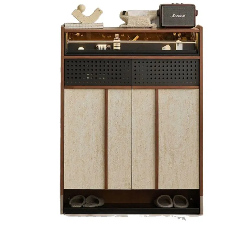

Retro solid wood shoe cabinet designer mid-ancient style entrance entrance cabinet small apartment narrow locker storage Bauhaus