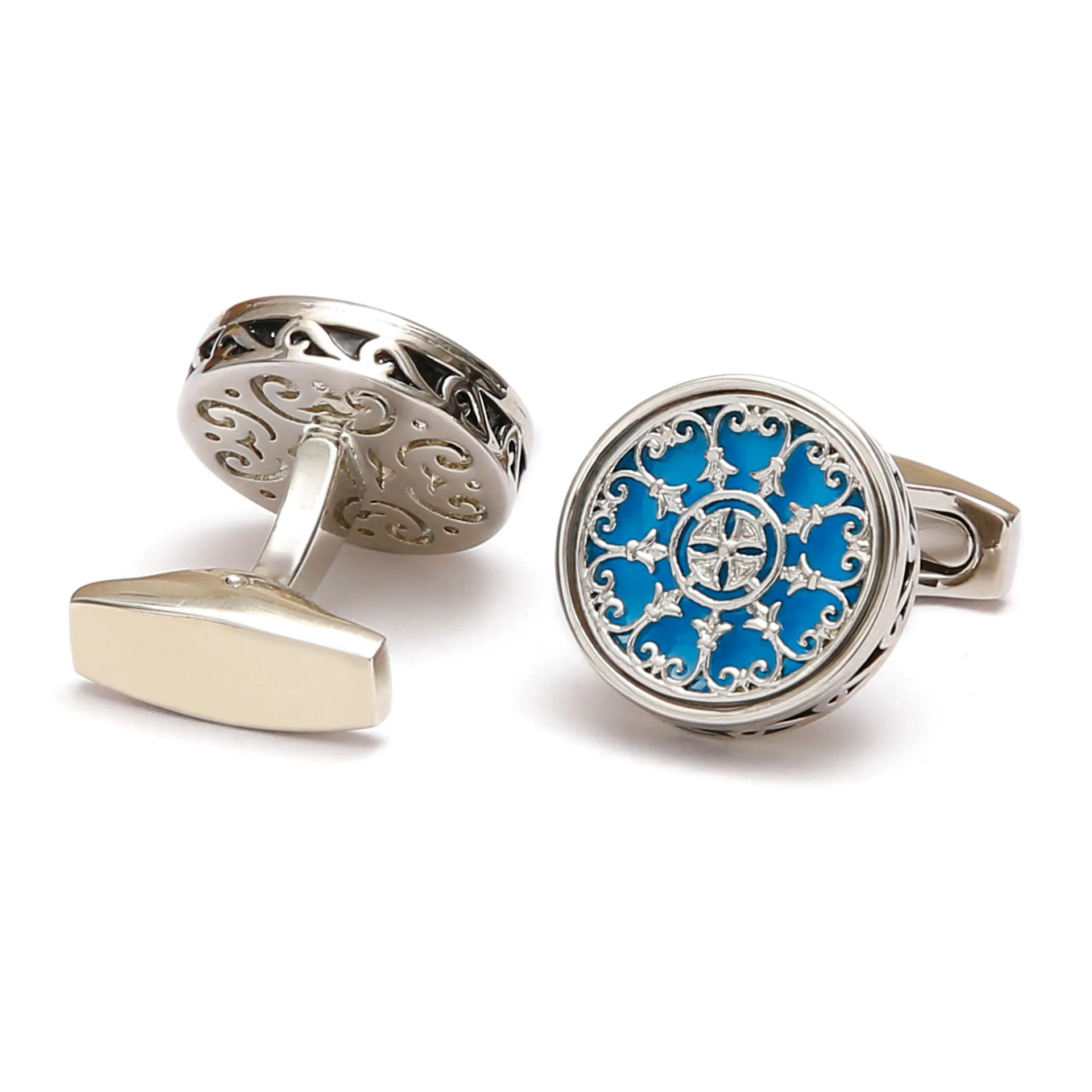Hollow Pattern Men's Cufflinks Retro Round Enamel Tailcoat Business Dress Shirt Cuff Button Jewelry