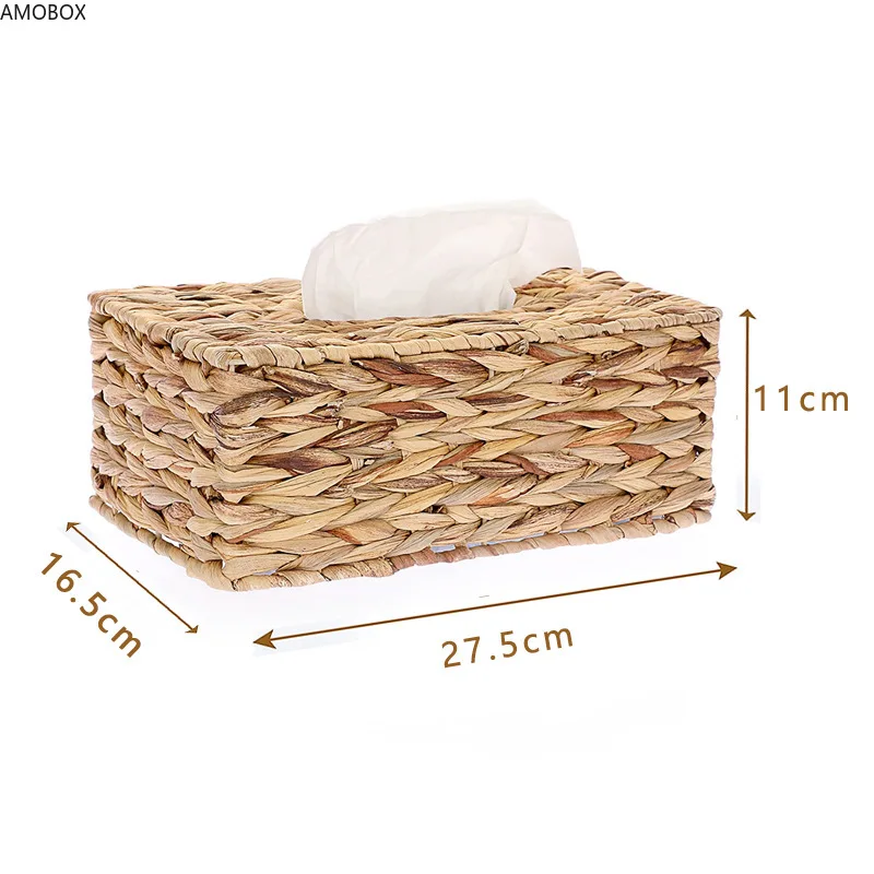 AMOBOX-Tissue Box Holder with Cover, Square Wicker Tissues Cube Box Cover, Woven Facial Tissue Holder on Table and Bathroom