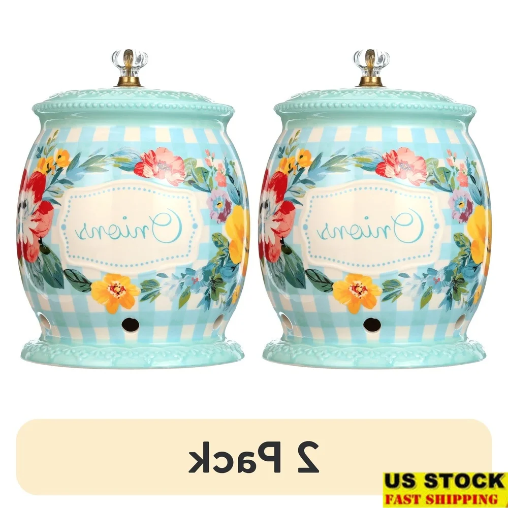 

Ceramic Onion Keeper with Lid 2 Pack Food Storage Jar Freshness Preserving Kitchen Essential Durable Design
