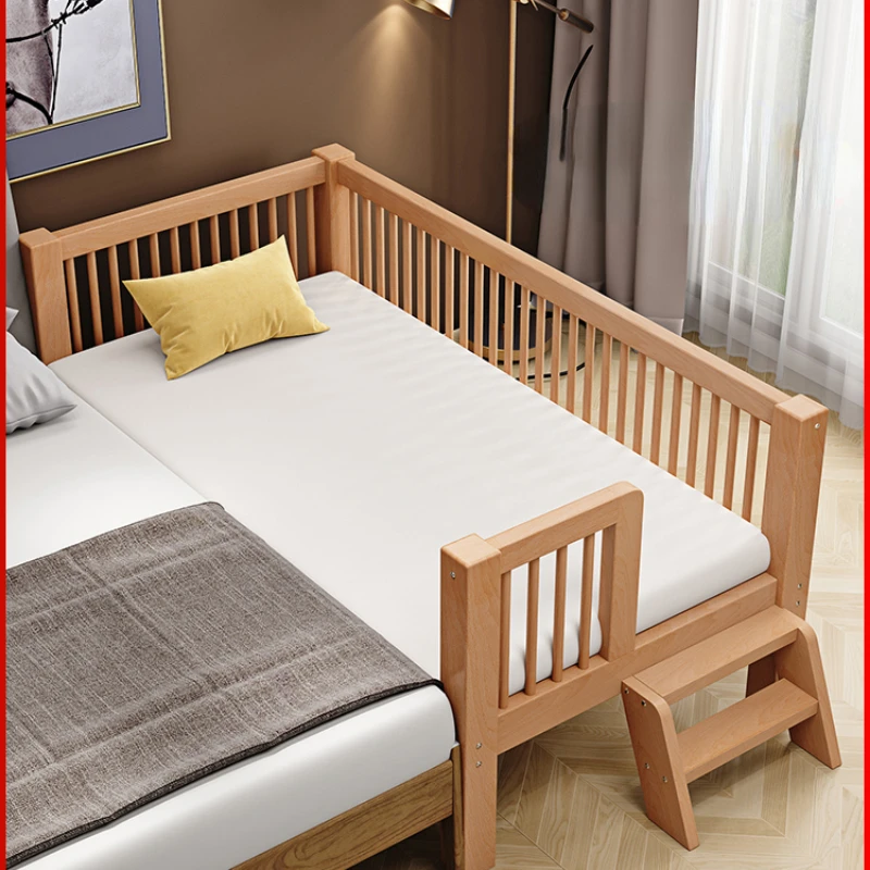 

Solid wood children's bed splicing bed, widened bed, customized crib with guardrail