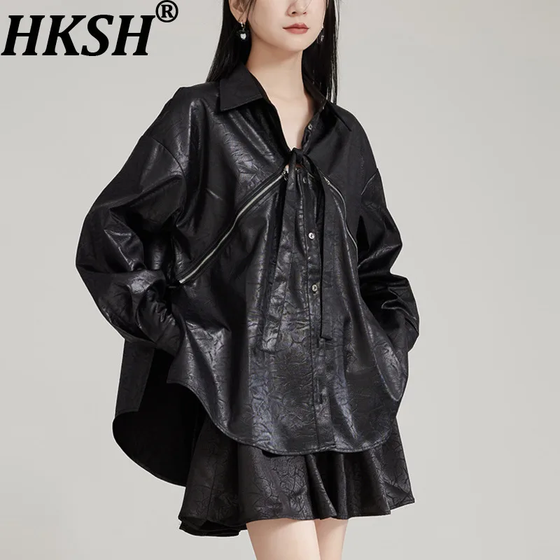 

HKSH Spring Autumn New Women Jacket Turn-down Collar Single Breasted Zipper Decoration Detachable Elegant Punk Chic Coat HK17432