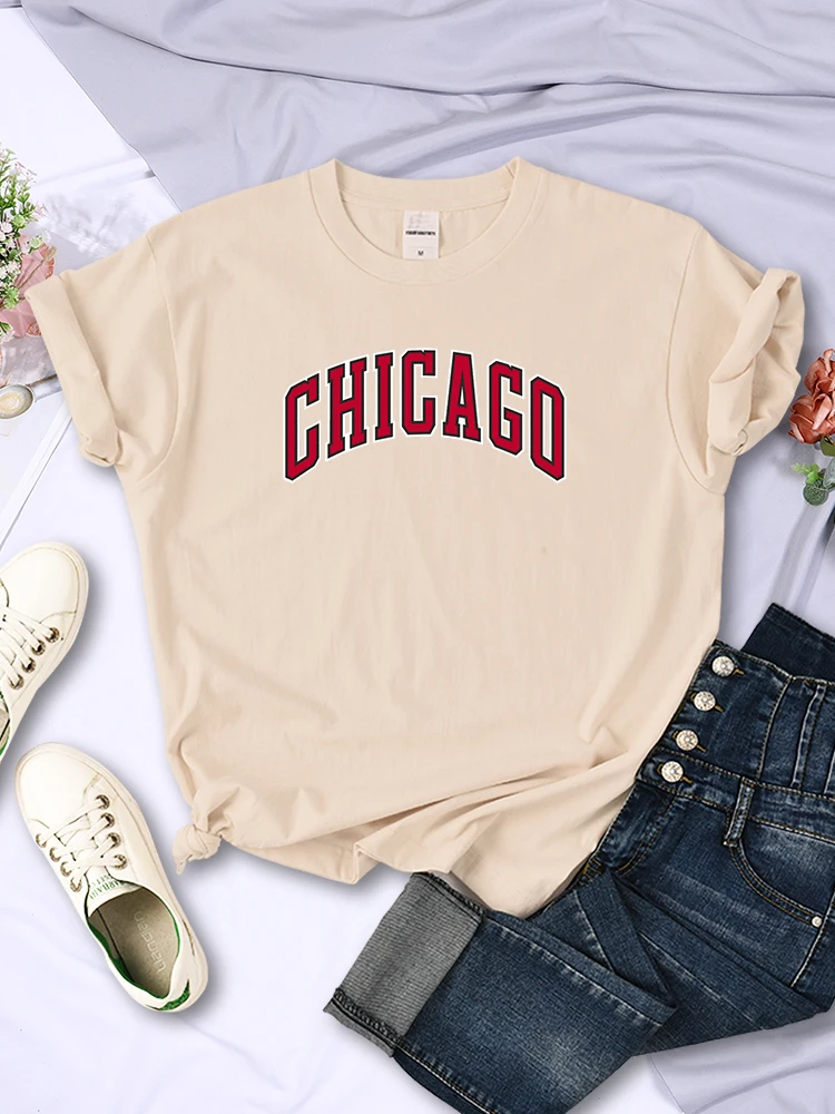 Chicago American City Women Tee Clothing Breathable O-Neck T-Shirts Creativity All-math Short Sleeve Vintage Street Womans Tops