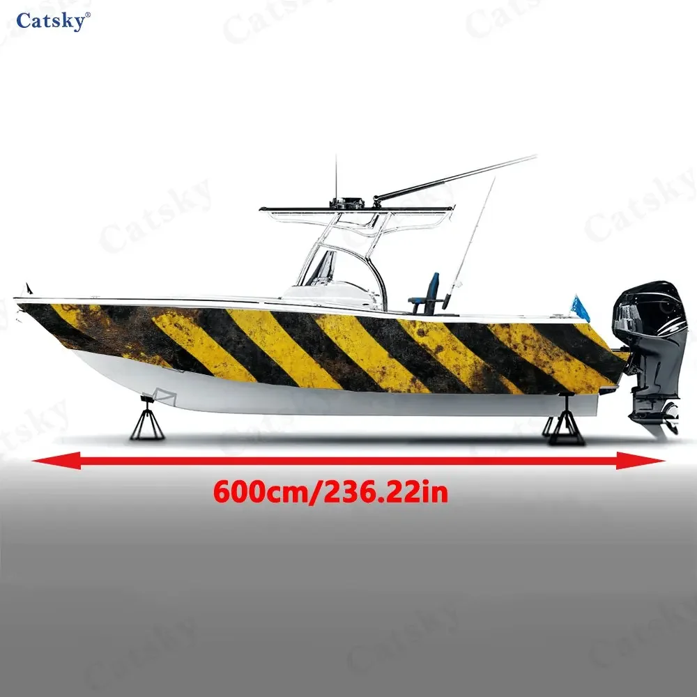 Retro Caution Sign Boat Stickers, PVC Waterproof Durable Vinyl Wrap Decals for Fishing Boats, Durable and Stylish Design