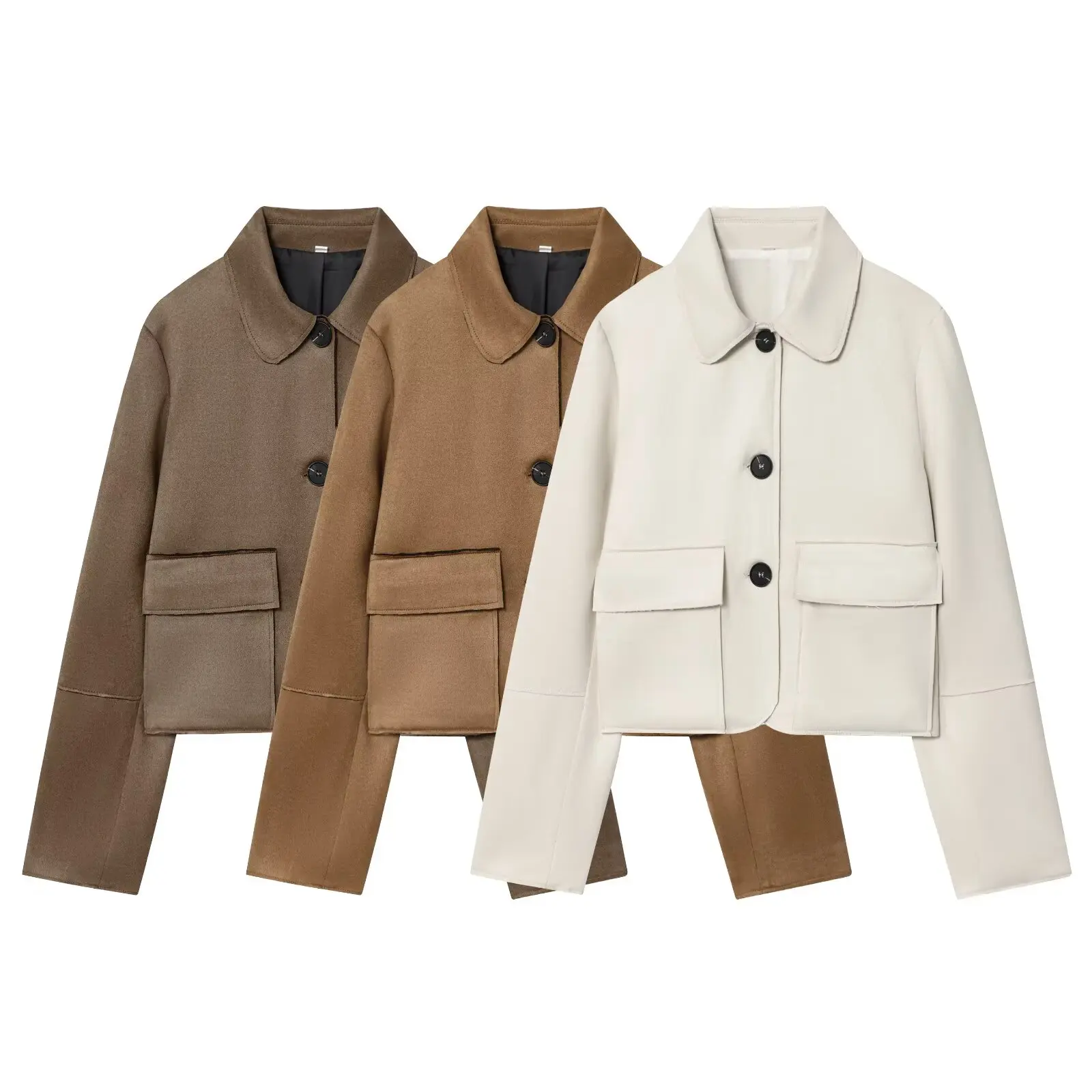 

Осенняя женская укороченная куртка из искусственной замши с карманом на пуговицах и длинными рукавами, женские пальто, шикарные женские топы