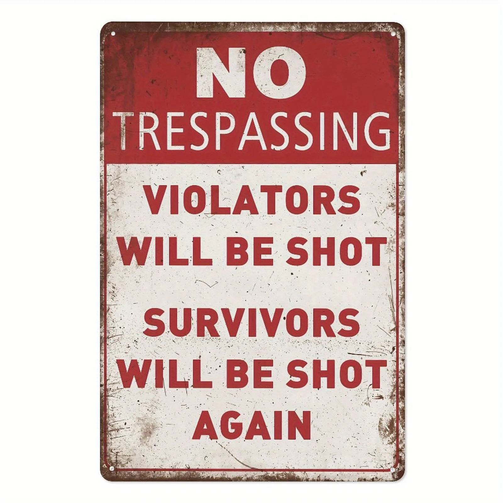 Vintage No Trespassing Violators Will Be Shot Survivors Will Be Shot Again Tin Sign, Retro Funny Warning Metal Wall Art, Rustic