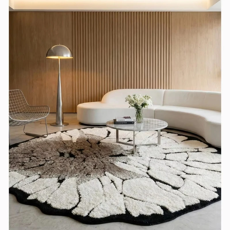French irregular carpet polyester non-slip hand-woven high velvet black and white color matching Italian
