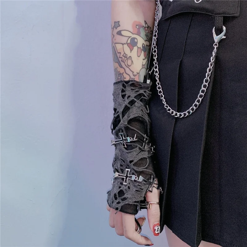 Lolita Ripped Holes Fingerless Gloves Harajuku Beggar Gloves Y2k Punk Decor Gloves Halloween Cosplay Cuff Costume Accessories