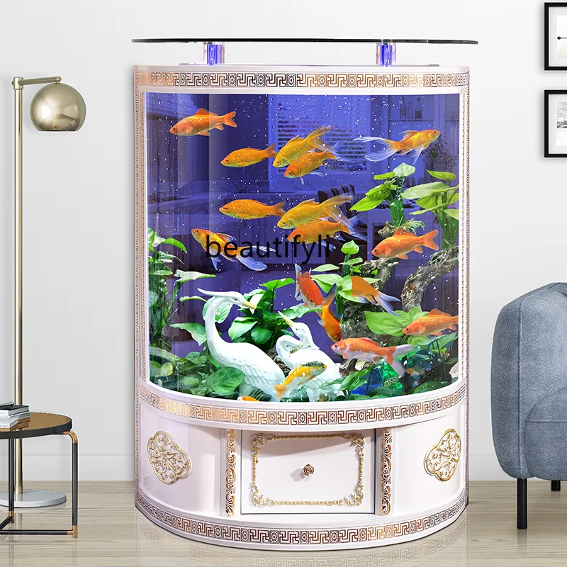 Living Room Small Change Water Floor Semicircle Glass Ecological Aquarium Cylindrical Fish Globe