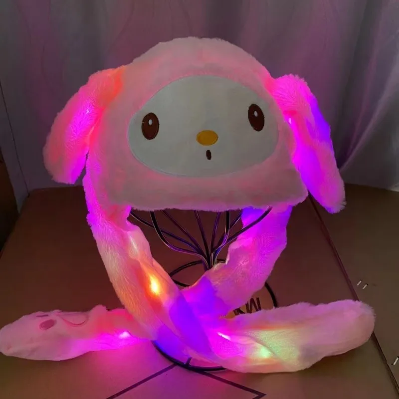 Bonito sanrio orelhas removível salto chapéu kuromi olá kitty adulto crianças diversão led pelúcia coelho boné festa de natal decoração presentes